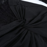 Women Lace See-Through Sexy Round Neck Long Sleeve Ribbon Bodycon Dress