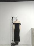 Women Summer Spaghetti Strap Off Shoulder Mesh Fishbone Maxi Dress