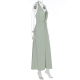 Women Halter Neck V Neck Backless Maxi Dress