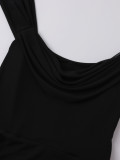 Women Summer Spaghetti Strap Off Shoulder Mesh Fishbone Maxi Dress