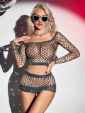 Women Sexy Mesh See-Through Hollow Out Lingerie Two-Piece Set