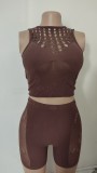 Women Hollow Out Sexy Top and Short Lingerie Two-Piece Set