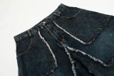 Women Frayed Edge Star Washed Denim Pants