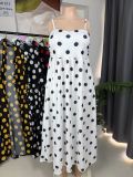 Women Summer Sleeveless Printed Polka Dot Sexy Spaghetti Strap Dress