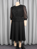Plus Size Women Summer Black Chiffon Dress Slim Fit Lace Maxi Chic Evening Dress