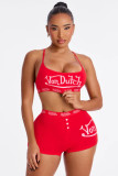 Fashion Sexy Sleeveless Summer Crop Letter Vest Shorts Set