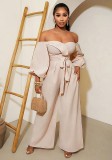 Fashion Casual Off-Shoulder Puff Sleeve Jumpsuit