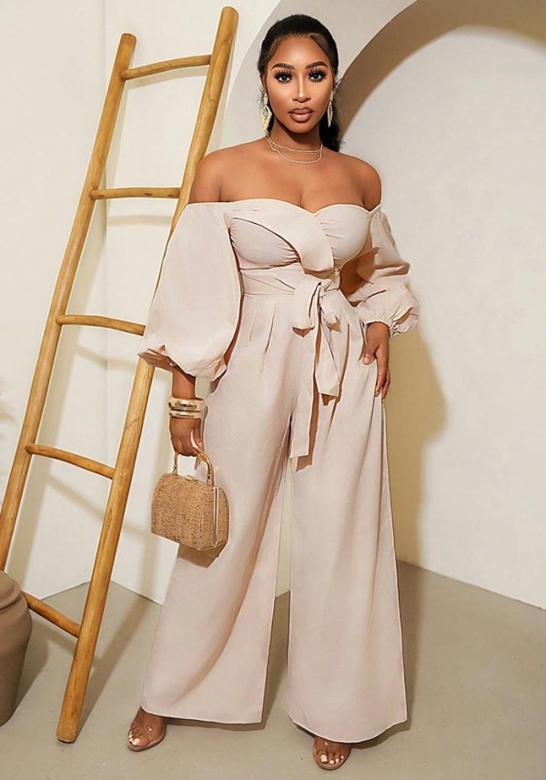 Fashion Casual Off-Shoulder Puff Sleeve Jumpsuit