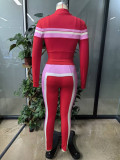 Spring Fashion Street Women Color-Block Patchwork Long Sleeve Zip-Up Casual Three-Piece Pants Set