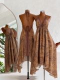 Boho Strappy Deep V Long Dress High-Waist Printed Summer Beach Low Back Sexy Dress