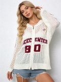 Summer Women Letter Hollow-Knit Zipper Loose Sun-Protective Cardigan