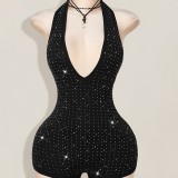 Holidays Beach Sexy Halter Neck Deep V Low Back Beaded Dress