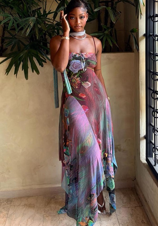 Summer Women Strap Printed Maxi Dress