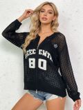 Summer Women Letter Hollow-Knit Zipper Loose Sun-Protective Cardigan