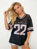 Women Letter Hollow-Knit V-Neck Short Sleeve Loose Sun-Protective Cardigan