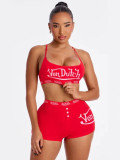 Fashion Sexy Sleeveless Summer Crop Letter Vest Shorts Set