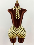 Summer Spring Polka Dot Elastic Halter Neck Low Back Slim Fit Jumpsuit