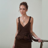 Summer Women Solid Color Strappy Low Back Knot Lace-Up Bodycon Mini Skirt Set