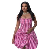 Women Striped Slim Waist Slim Fit A-Line Strap Sweet Dress