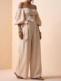 Fashion Casual Off-Shoulder Puff Sleeve Jumpsuit