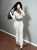 Fashion Women Zip Short Open Waist Top Tight-Fitting Casual Pants Sports Two-Piece Set