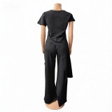 Spring Two-Piece Irregular Print Casual Plus Size Women Pants Set