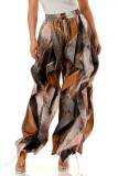 Artistic Tie-Dye Drawstring High-Waist Ruffle Blue-Orange Color Block Loose Casual Pants
