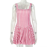 Women Striped Slim Waist Slim Fit A-Line Strap Sweet Dress