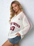 Summer Women Letter Hollow-Knit Zipper Loose Sun-Protective Cardigan