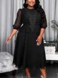 Plus Size Women Summer Black Chiffon Dress Slim Fit Lace Maxi Chic Evening Dress