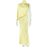 Solid Chic Women Elegant Slash Shoulder Asymmetric Evening Dress