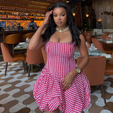 Women Striped Slim Waist Slim Fit A-Line Strap Sweet Dress