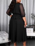 Plus Size Women Summer Black Chiffon Dress Slim Fit Lace Maxi Chic Evening Dress