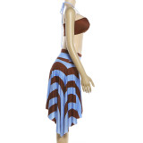 Summer Chic Sexy Halter Neck Strapless Crop Top Skirt Set