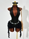 Summer Sexy Lace-Up V-Neck Halter Neck Low Back Side Tie Jumpsuit