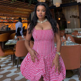 Women Striped Slim Waist Slim Fit A-Line Strap Sweet Dress