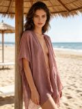 Plaid Jacquard Beach Cover-Up Dress Sexy V-Neck Loose Cardigan Dress