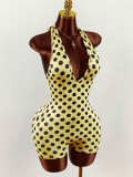 Summer Spring Polka Dot Elastic Halter Neck Low Back Slim Fit Jumpsuit