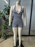 Summer Fashion Slim Fit Lace-Up Halter Neck Striped Jumpsuit