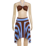 Summer Chic Sexy Halter Neck Strapless Crop Top Skirt Set
