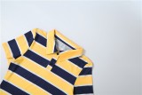 Summer Women Fashion Turndown Collar Striped Sports Trend Short Sleeve Dress