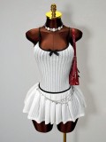 Elegant Women Solid Color Slim Fit Pleated Mini Dress