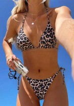Triangle Cup Leopard Print Bikini Sexy Lace-Up Swimwear Set Women Triangle Cup Leopard Print Bikini Sexy Lace-Up Swimwear Set Women