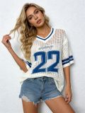 Women Letter Hollow-Knit V-Neck Short Sleeve Loose Sun-Protective Cardigan