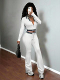 Fashion Women Zip Short Open Waist Top Tight-Fitting Casual Pants Sports Two-Piece Set