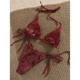 Halter Neck Printed Two-Piece Swimwear Women Tie Sexy Beach Bikini