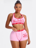 Fashion Sexy Sleeveless Summer Crop Letter Vest Shorts Set