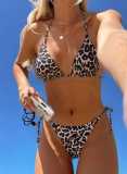 Triangle Cup Leopard Print Bikini Sexy Lace-Up Swimwear Set Women