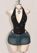 Summer Women Sequin Rhinestone Deep Neck One-Piece Sexy Swimsuit Summer Women Sequin Rhinestone Deep Neck One-Piece Sexy Swimsuit