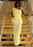 Solid Chic Women Elegant Slash Shoulder Asymmetric Evening Dress